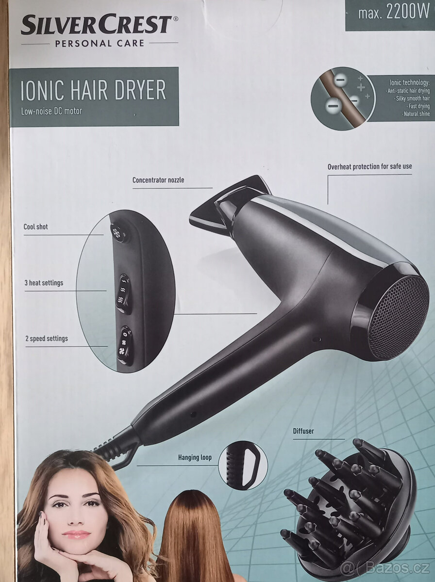 Vysoušeč vlasů s iontovou technologií , 2200w , fén , nový - 2