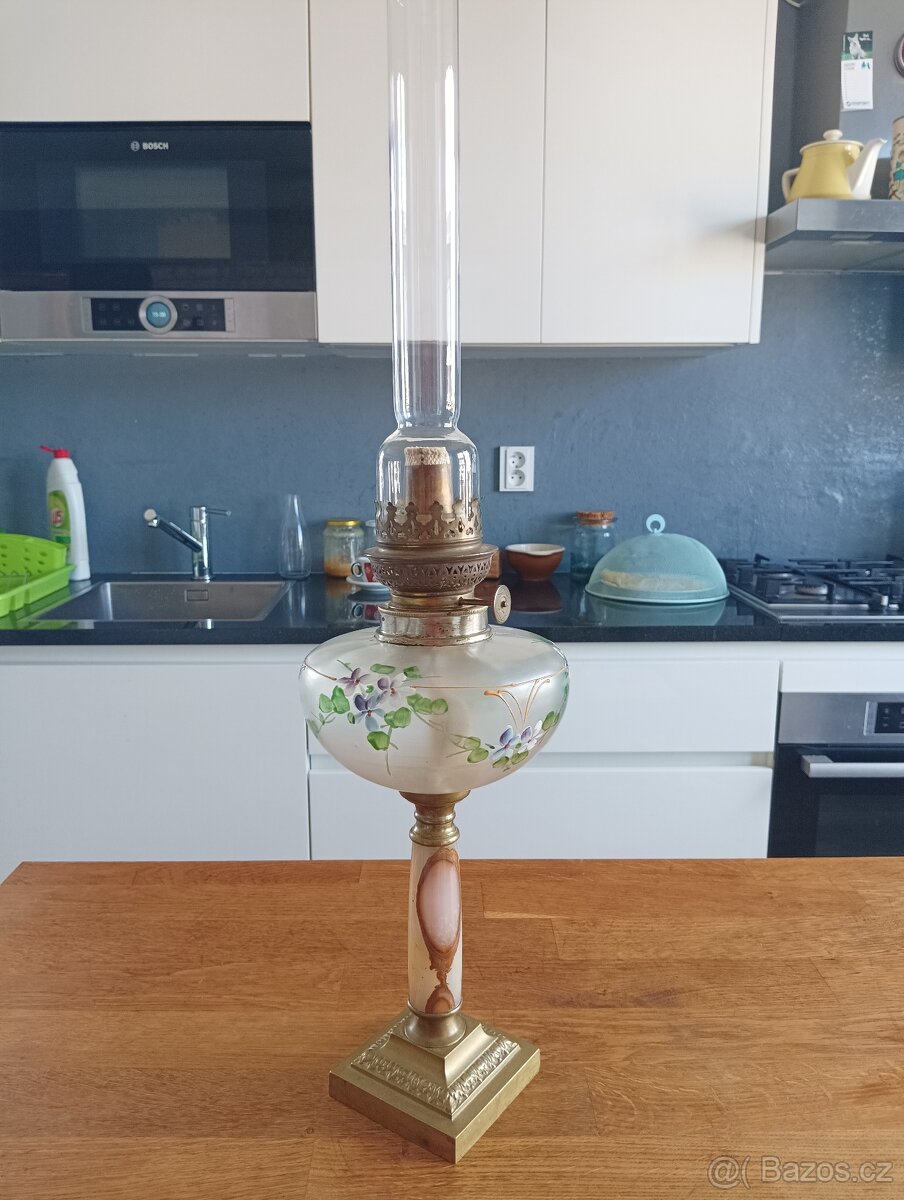 STAROŽITNÁ RUČNĚ MALOVANÁ PETROLEJKA SECESE/ART DECO FRANCE - 2