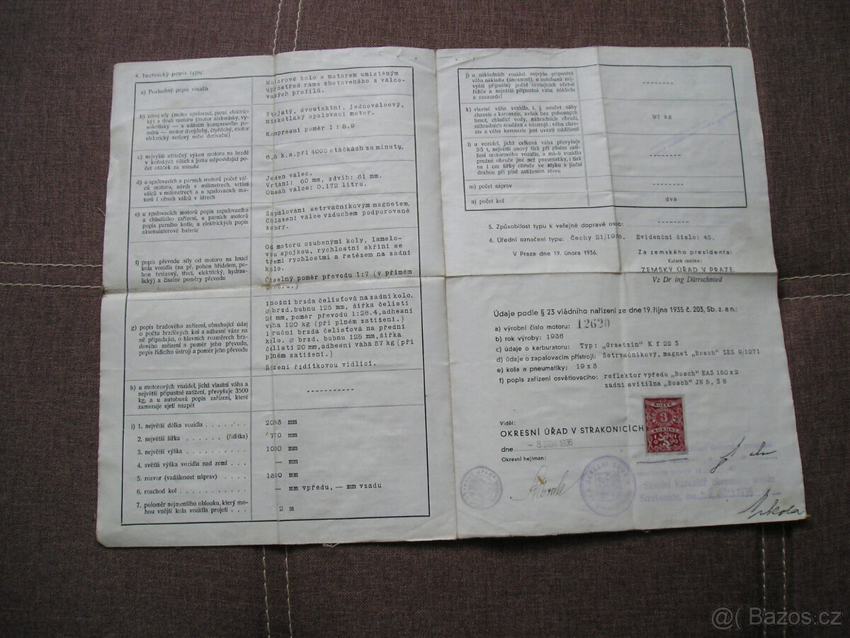 motocykl ČZ 175 ccm starý techničák rok 1936 ČZ Strakonice - 2