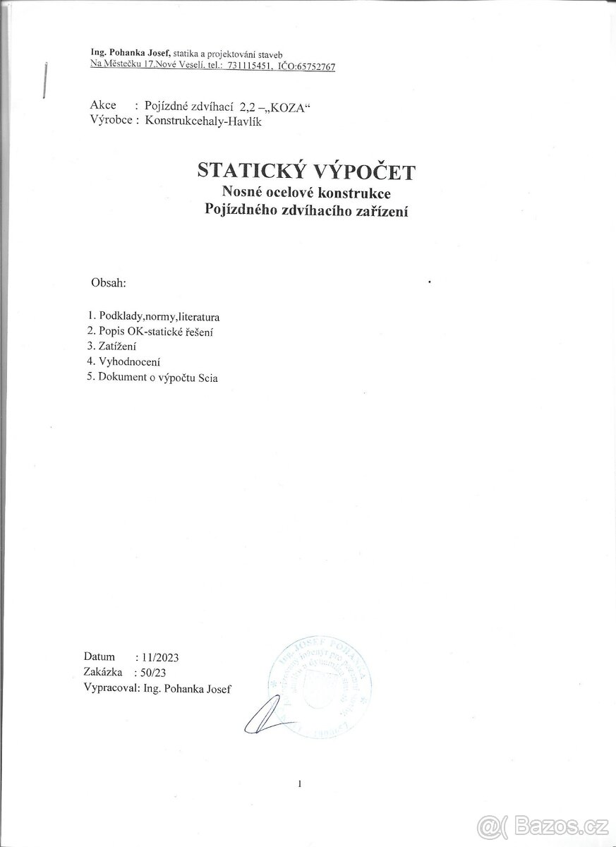 Prodám dílenský jeřáb 2,2 tuny - 2