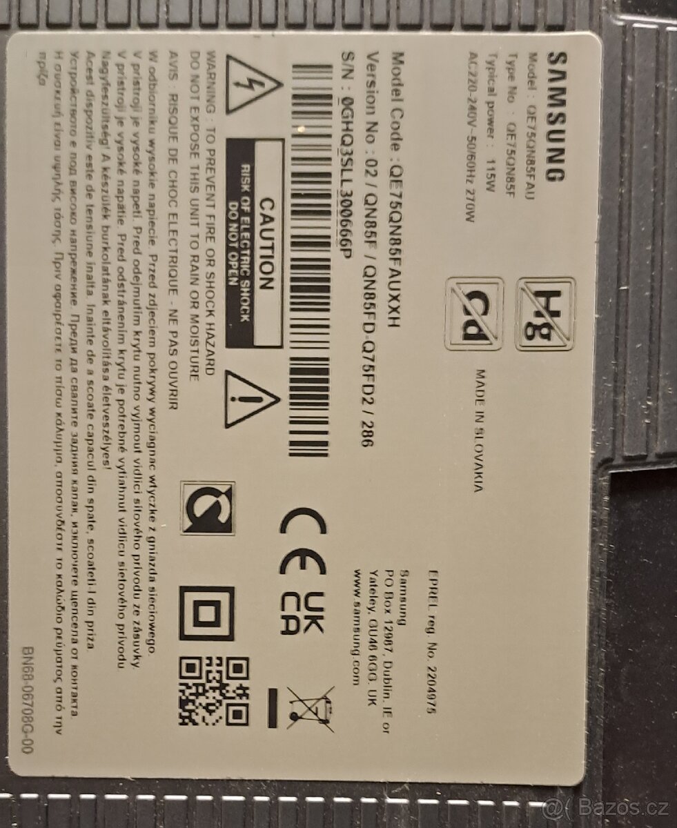 TV Samsung 75" na dily - 2