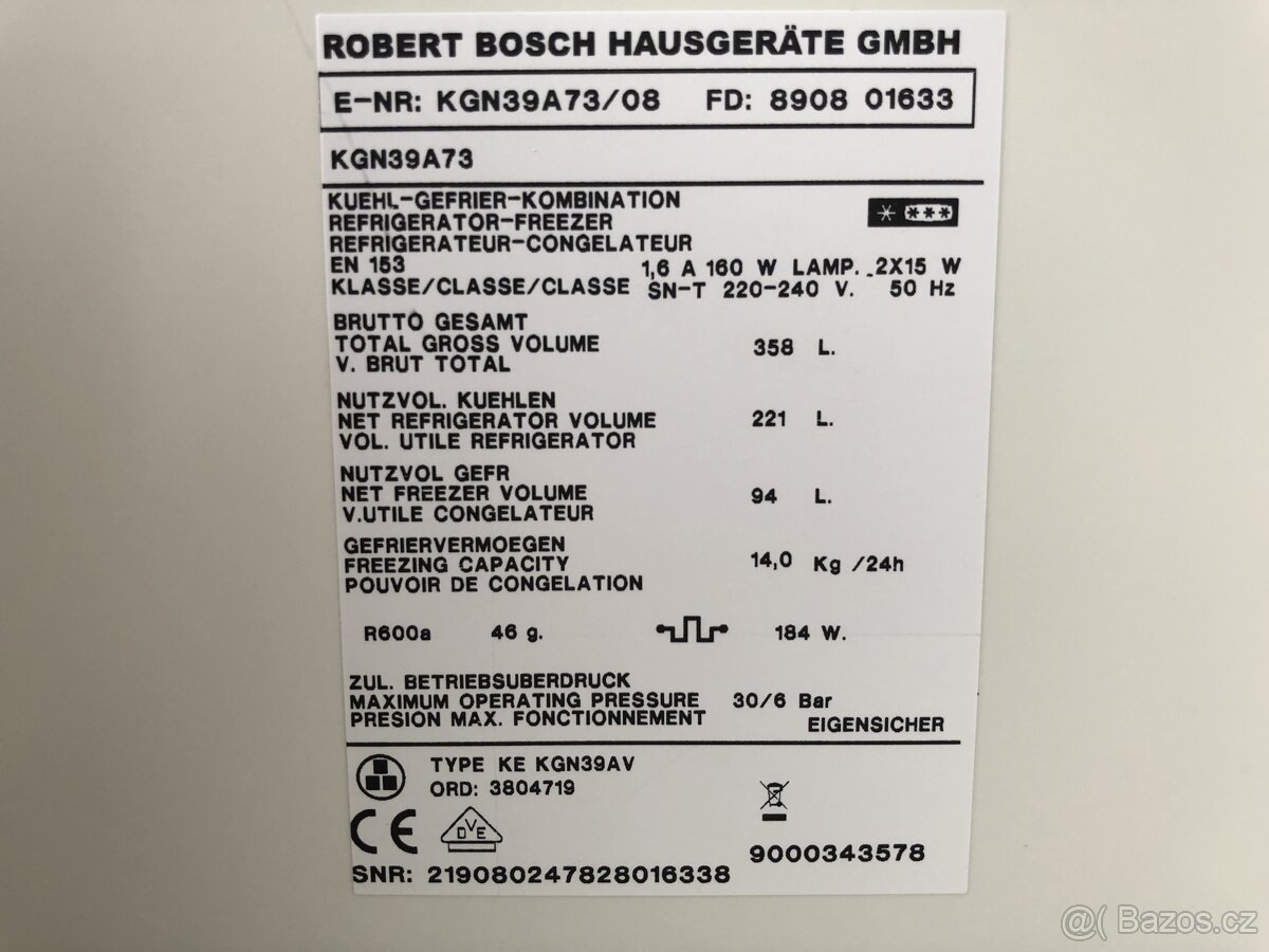 PRODÁM skelet lednice Bosch KGN39A73 No frost - 2