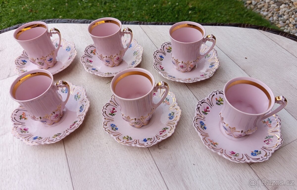 Krásná kávová sada růžový porcelán H&C Czechoslovakia - 2