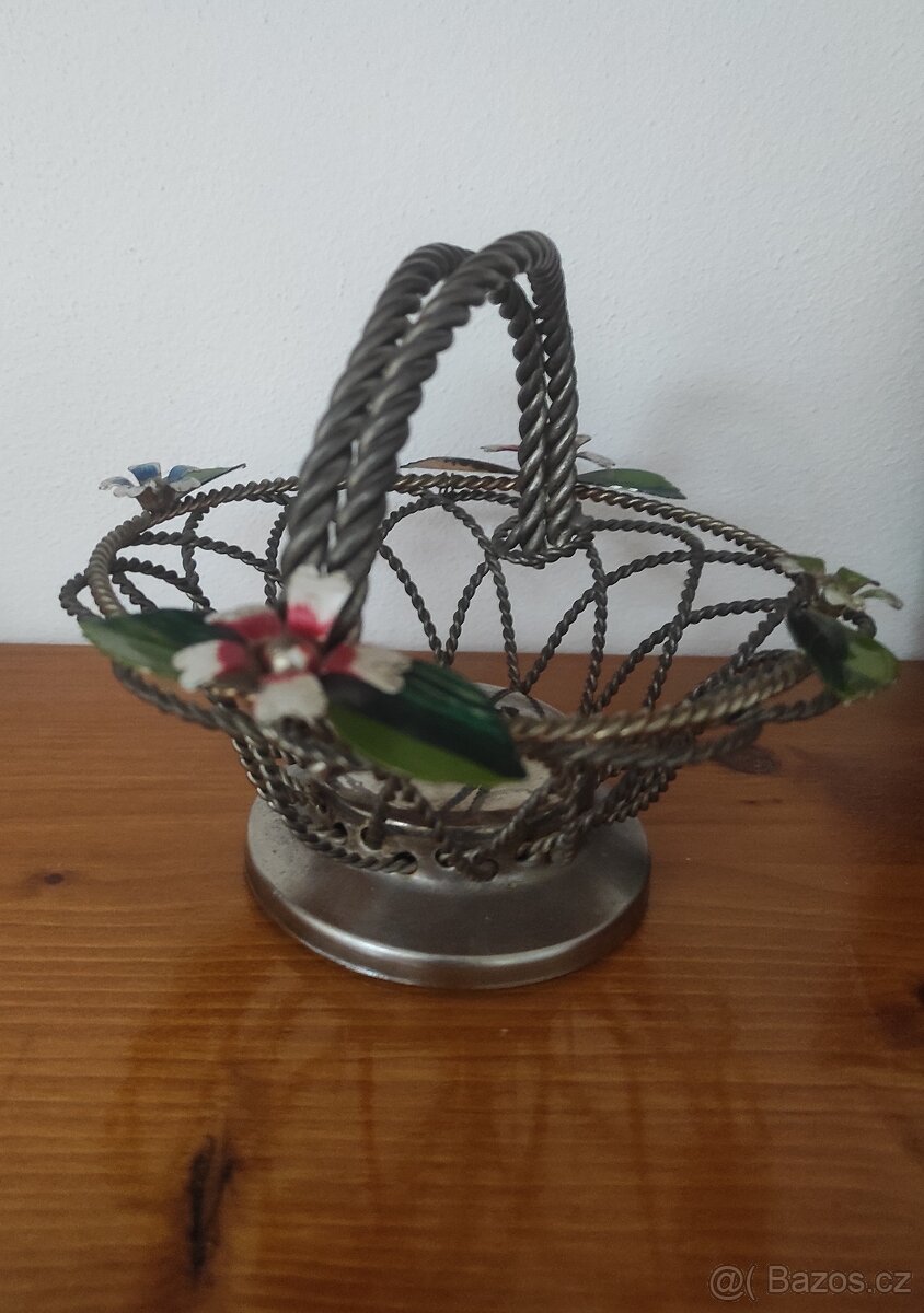 secese - drátěný košík splétaný - zdobený smaltem - 2
