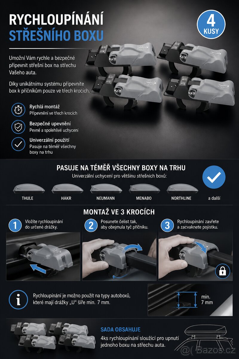 Rychloupínání autoboxu, rakev – sada 4 ks - 2