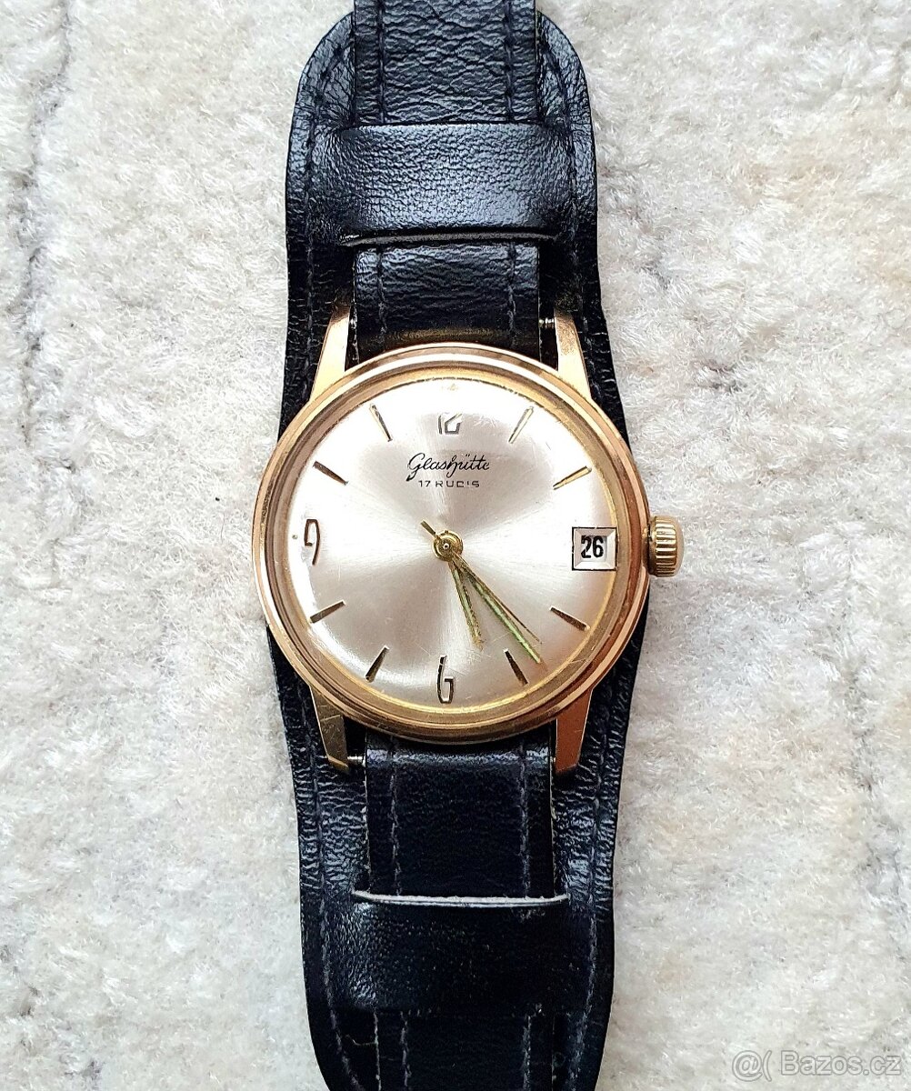 Pánské zlacené Glashutte s datem - 2