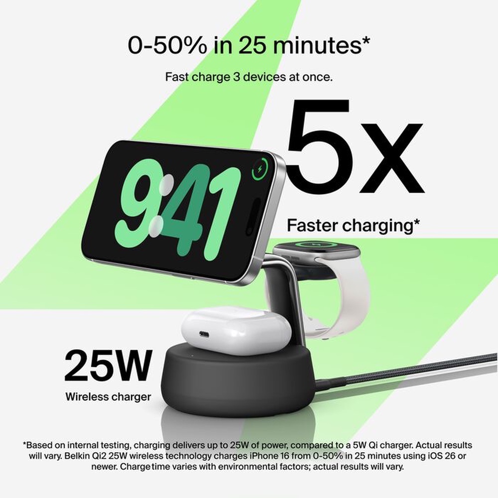 Nabíječka Belkin UltraCharge PRO Qi2 25W 3v1 - 2