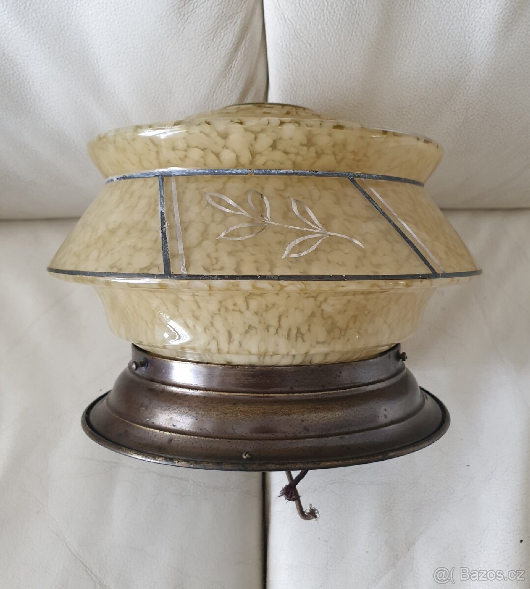 Starožitná stropnice mosaz a zdobený béžový širm - 2