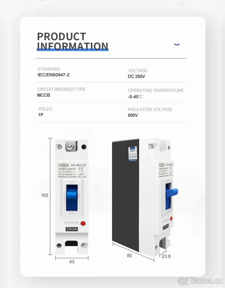 200A 250V DC 1P JISTIC odpojovac pro FVE baterie akumulatory - 2