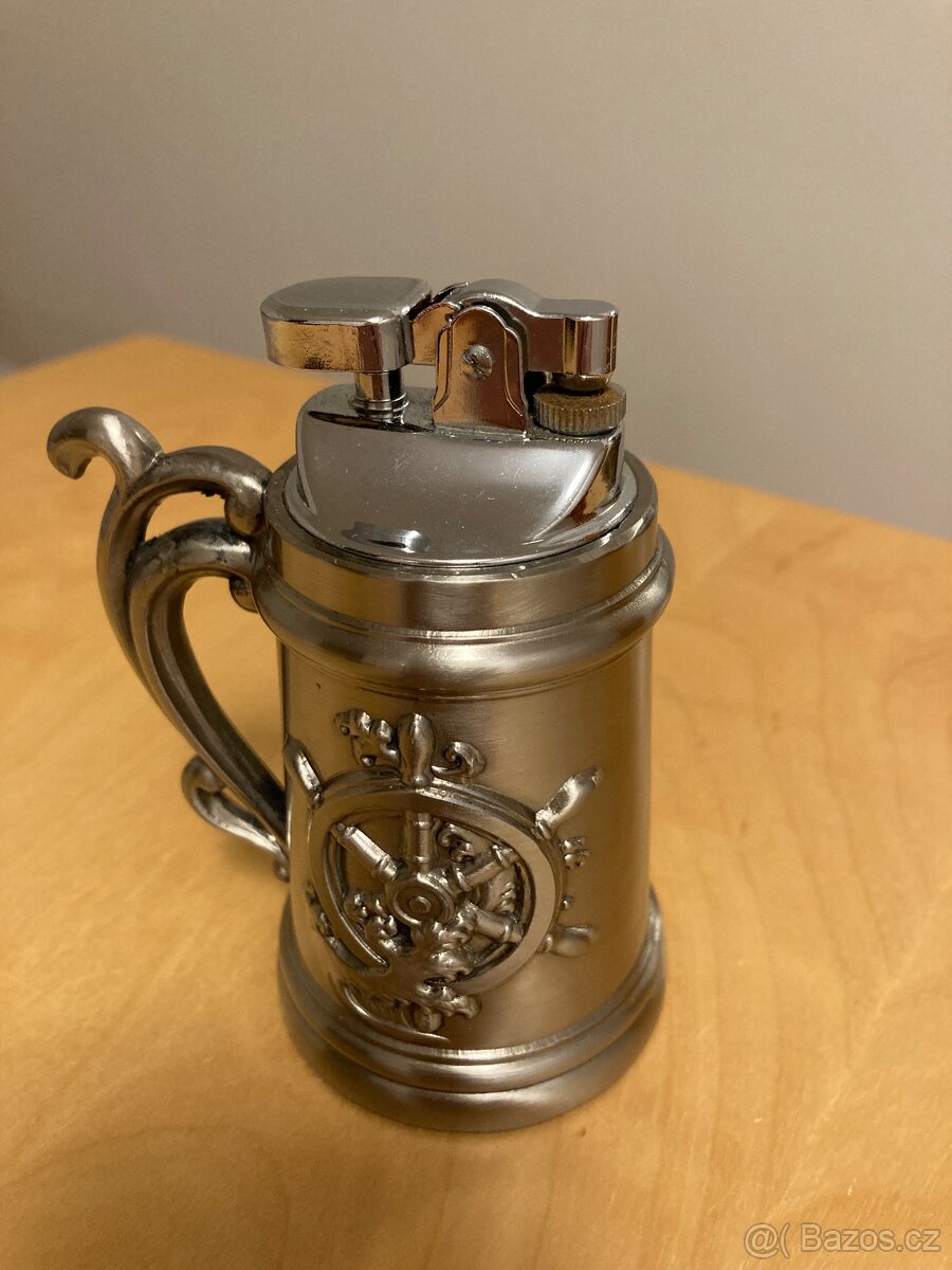 Vintage stolní benzínový zapalovač – námořní motiv, funkční - 2