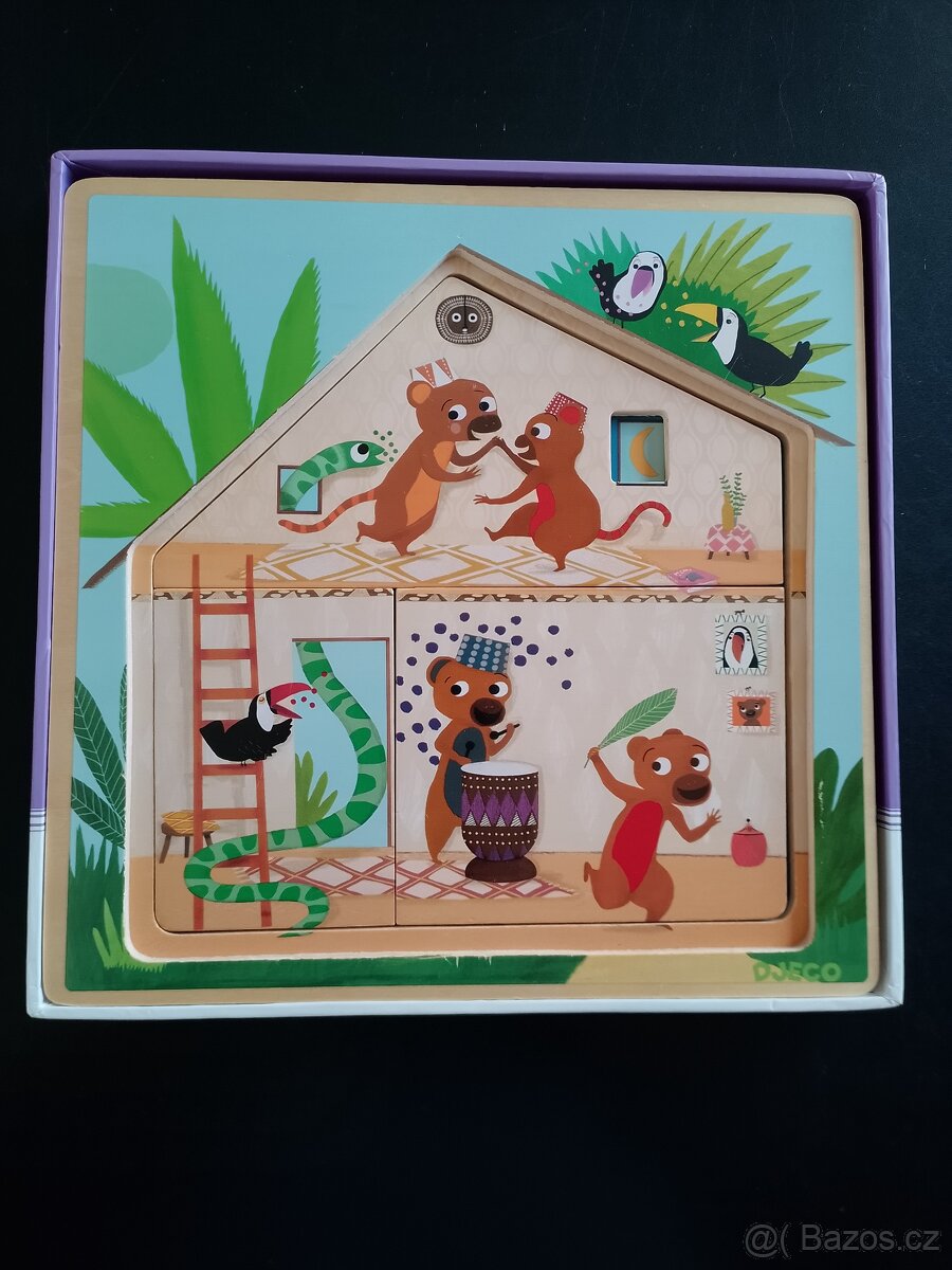 Puzzle Djeco - Chýše - 3 vrstvy, dřevěné - 2