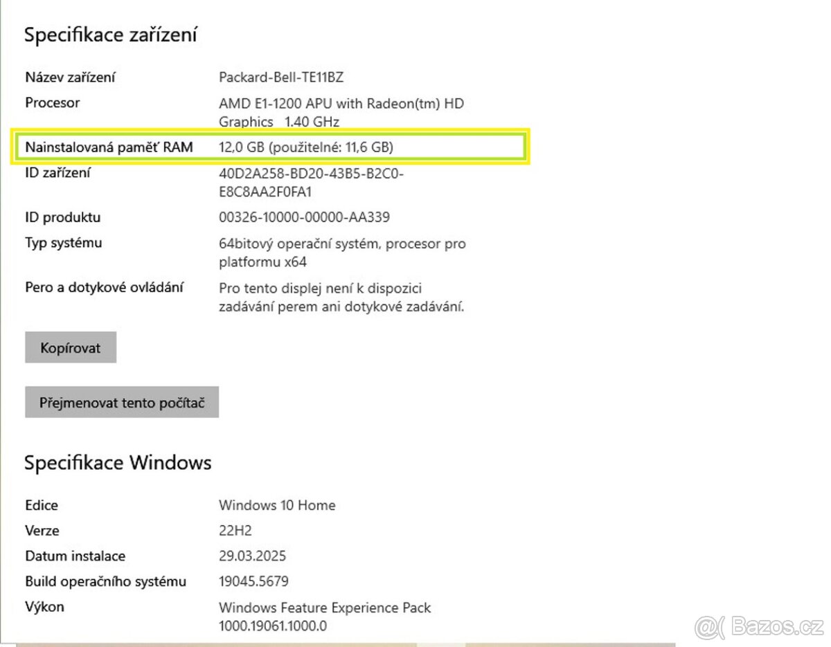 Acer / Packard Bell TE11 . AMD E1 .12GB  .SSD - 2