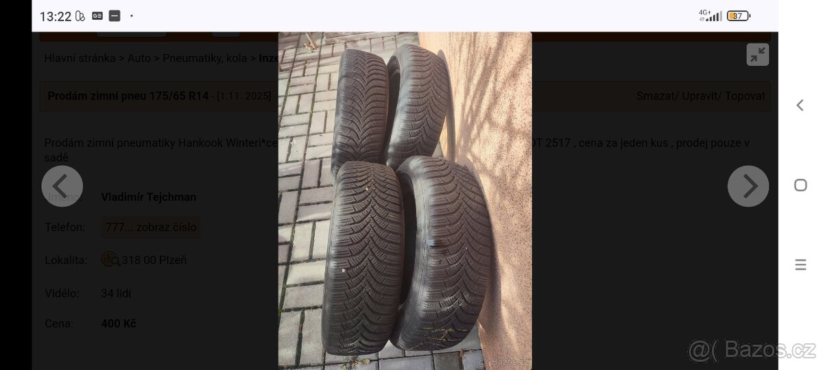 Prodám zimní pneu 175/65 R14 - 2