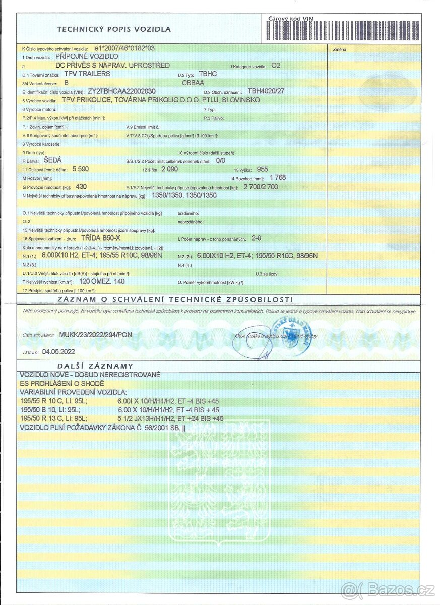 Prodám přívěs plaťák 2700kg - 2