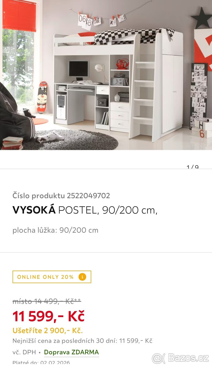 Vysoká postel 90/200 - 2