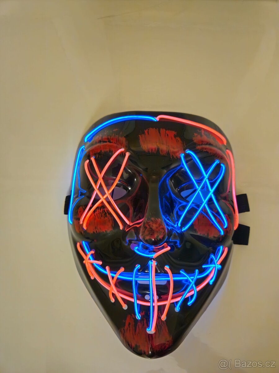LED strašidelná maska červená - modrá - 2