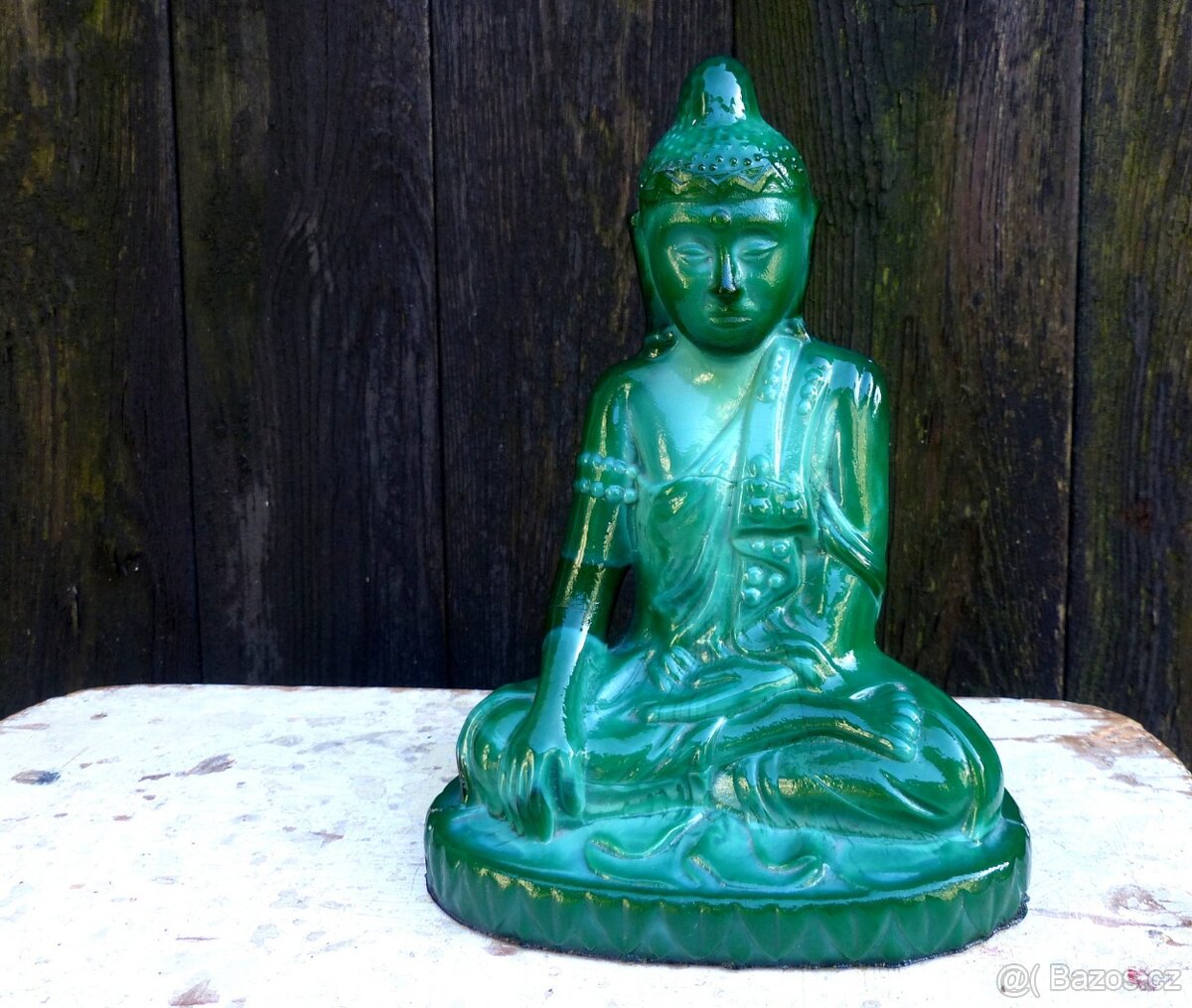 Buddha, malachitové sklo, Schlevogt - 2