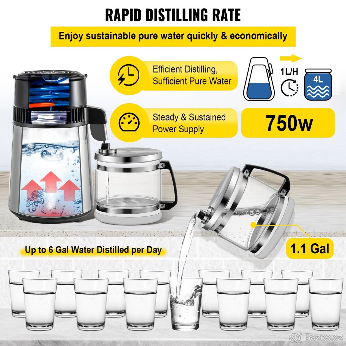 Nový nerezový destilátor vody s displejem - 4l, 750W - 2