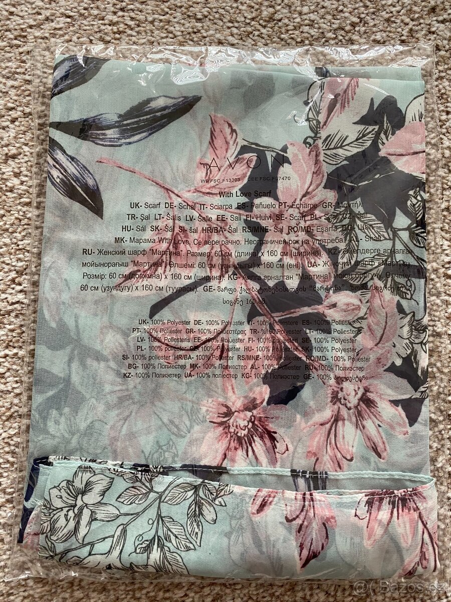Nový dámský šátek Avon - orig. balení, vzor květiny - 2