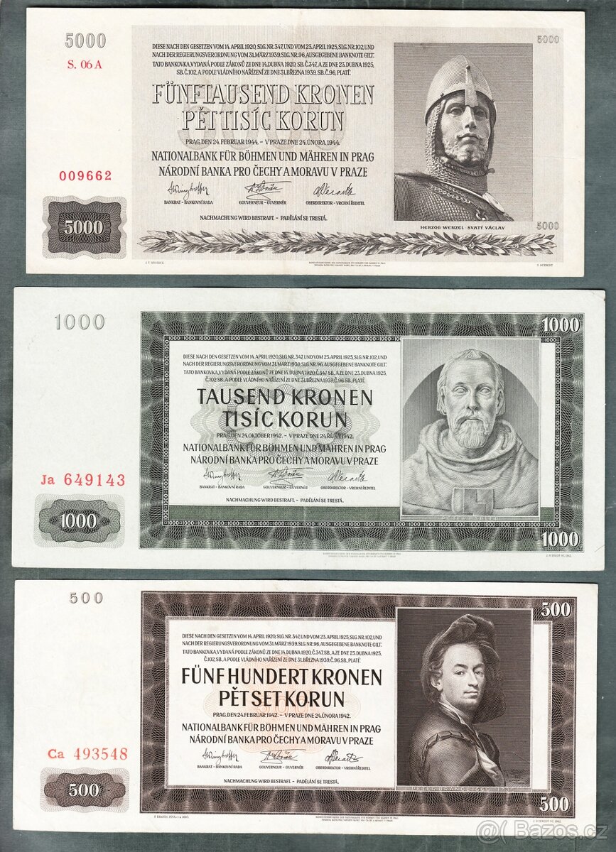 Staré bankovky PROTEKTORÁT KOMPLET SESTAVA - 2