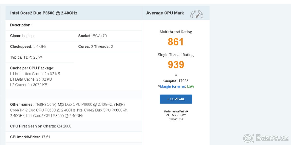Funkční Intel Core2 Duo P8600 @ 2.40GHz - 2
