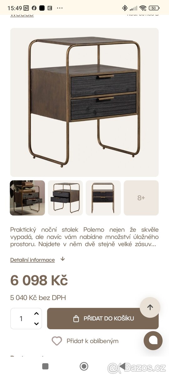 Kovový odkládací noční stolek - 2