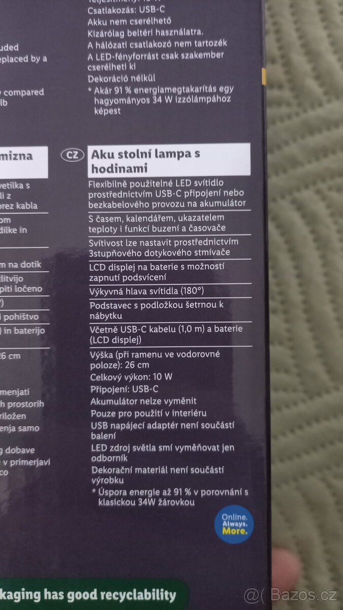 Aku stolní LED lampa s hodinami - bílá - 2