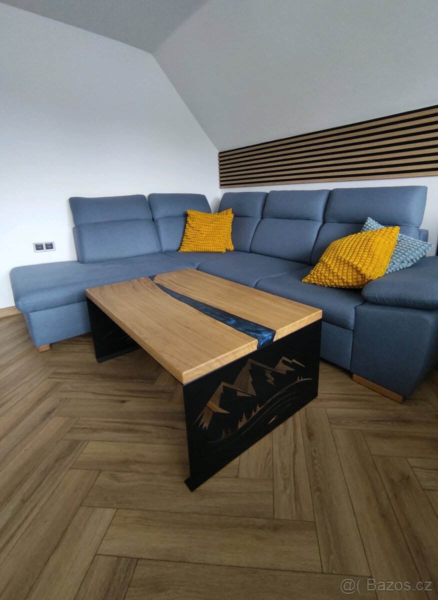 Konferenční stůl - dub/pryskyřice - 2
