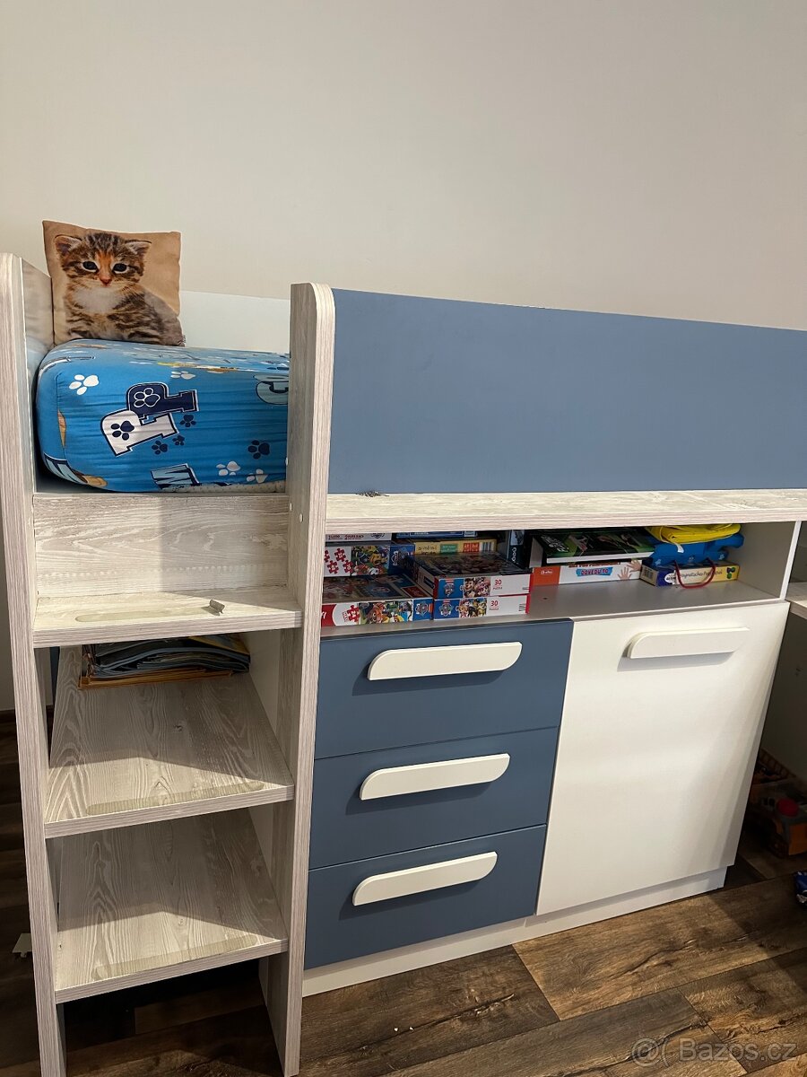 Dětská patrová postel - psací stůl , úložný prostor Sconto - 2