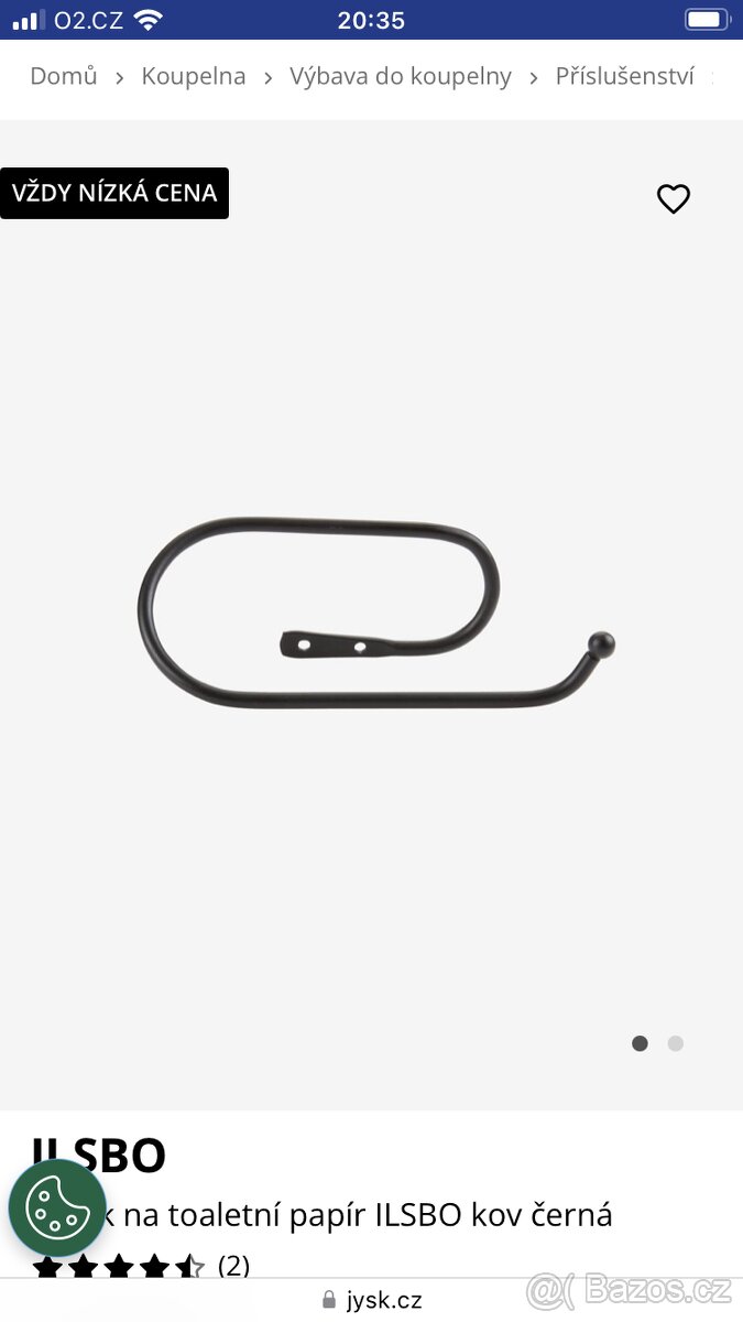 Nový kovový černý držák na toaletní papír JYSK - 2