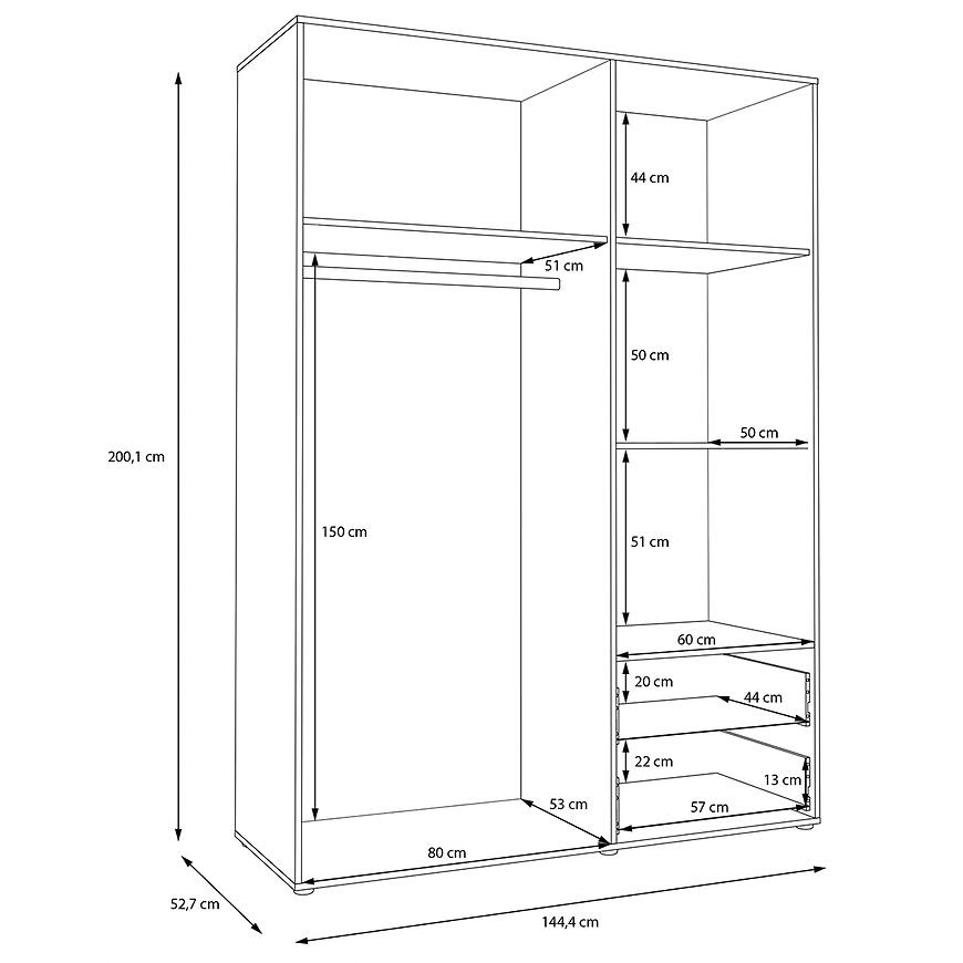 Šatní skřín Mokkas 150cm Nová - 2