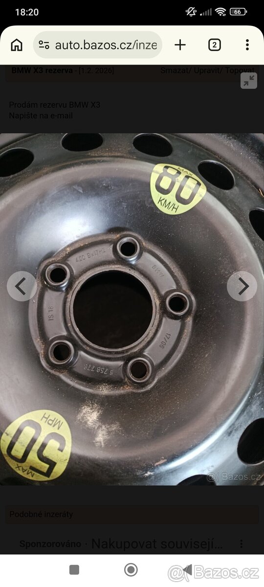 Dojezdová rezerva BMW X3 E83 R17 - 2