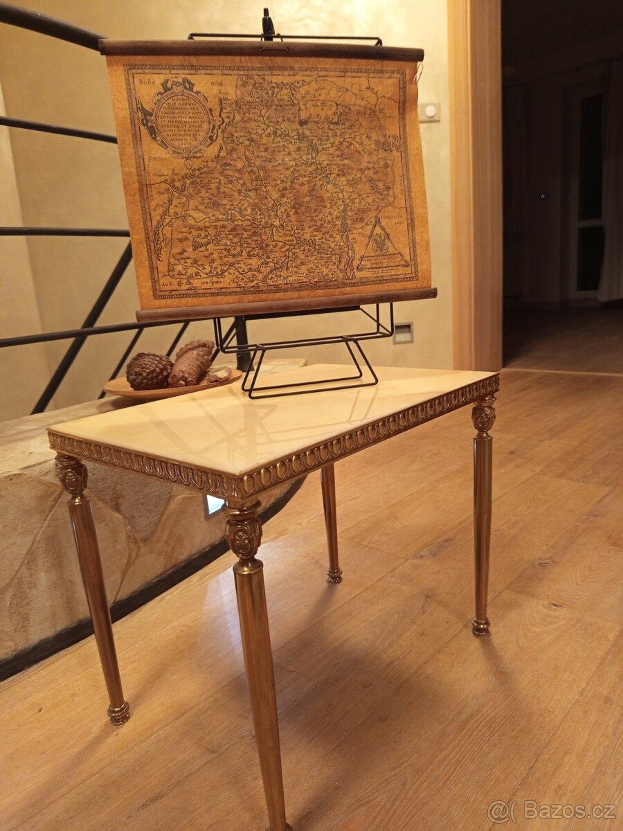 Starožitný stoleček mramor-mosaz - 2