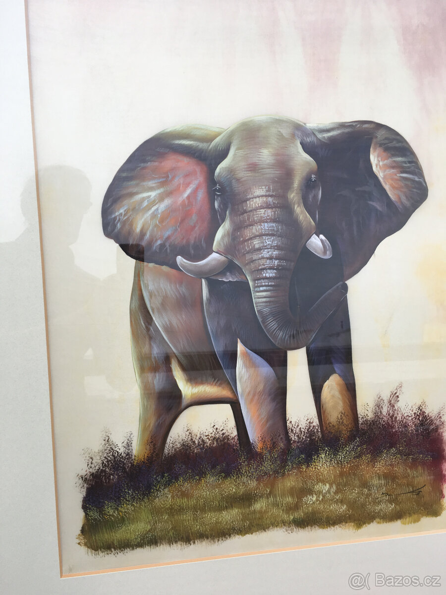 Obraz na hedvábí, motiv slona jako DÁREK - 2
