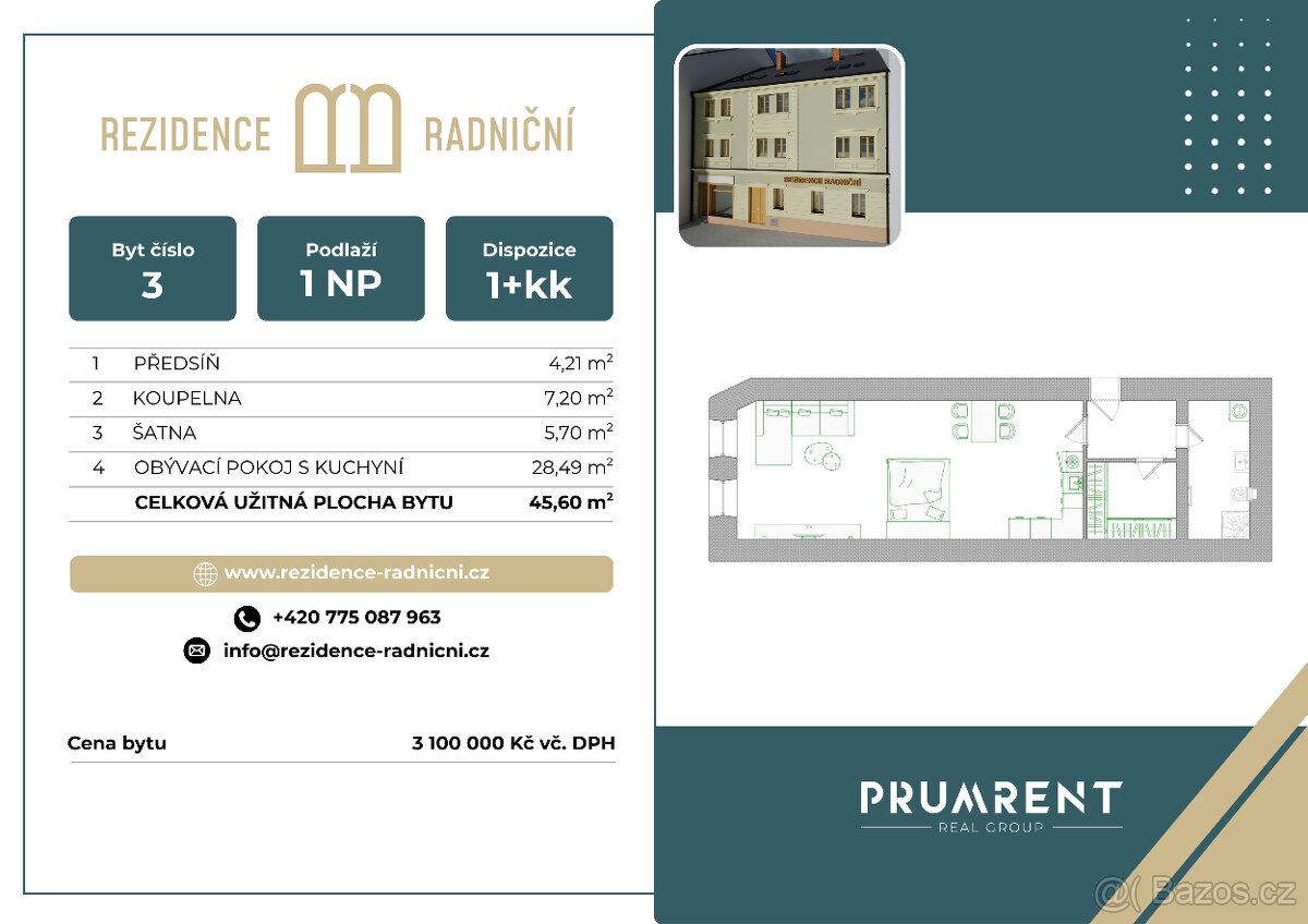 Rezidence Radniční - předprodej bytové jednotky 1+kk, 1NP, - 2