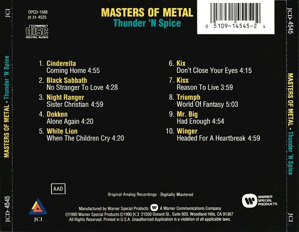 cd Masters Of Metal: Thunder 'N Spice 1990 - 2