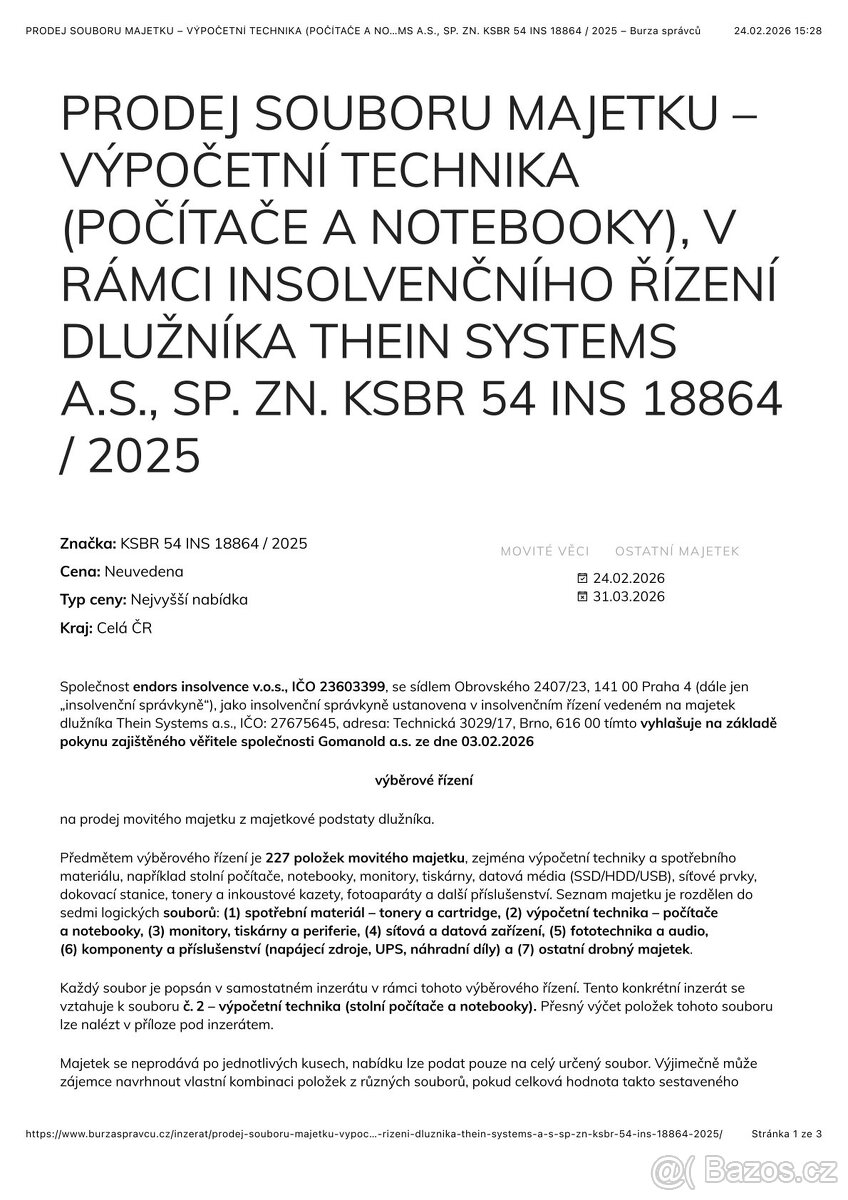 PRODEJ SOUBORU MAJETKU – VÝPOČETNÍ TECHNIKA - 2