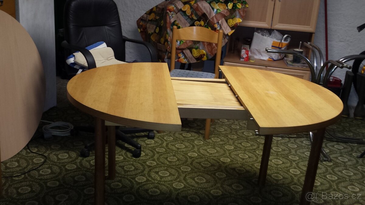 stůl kulatý, rozkládací, dřevo masív. 105 cm=průměr - 2