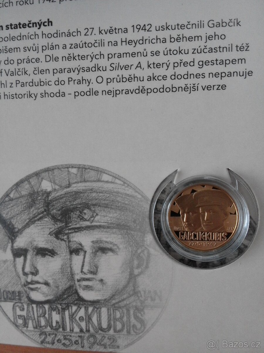 Zlatý dukát Jozef Gabčík a Jan Kubiš proof - 2