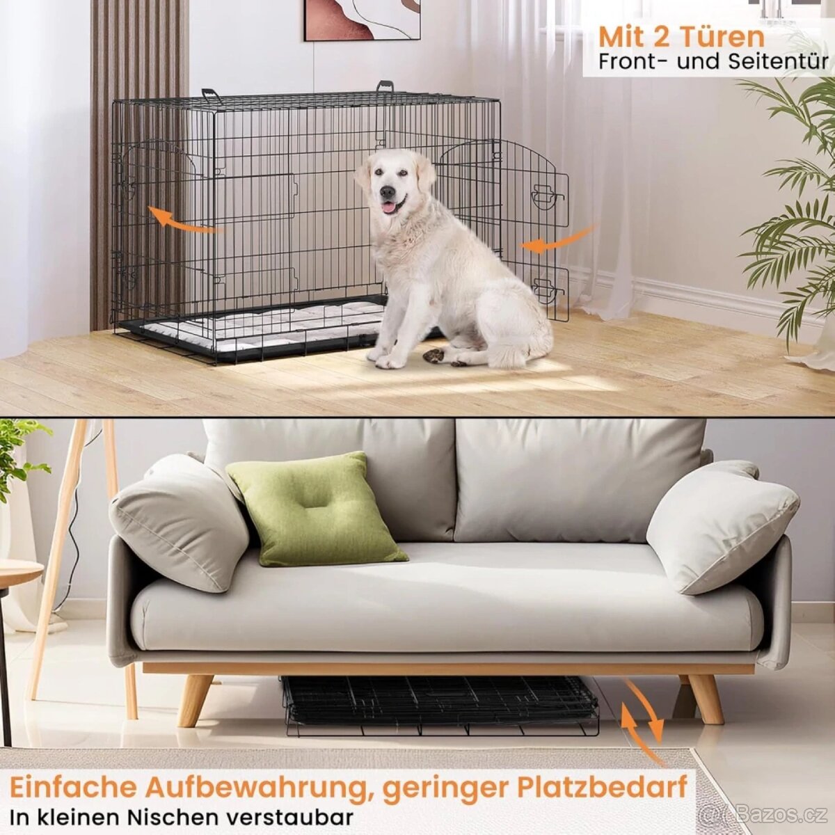 EUGAD Klec pro malé psy, Přepravní klec 108 x 76 x 69 cm - 2