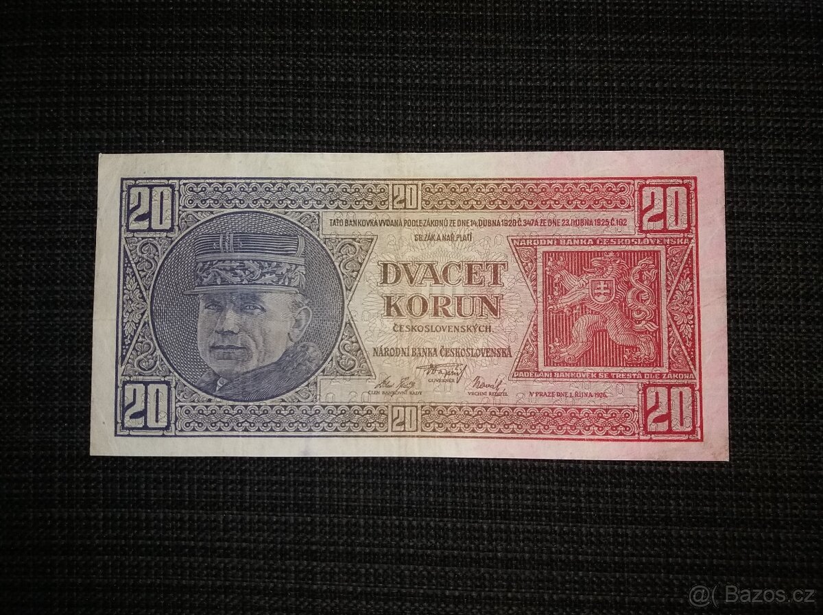 20 korun 1926, pěkná, neperforovaná, 1 z posledních sérií, p - 2