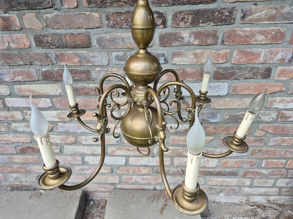 zámecký vlámský mosazný lustr- funkční - 2