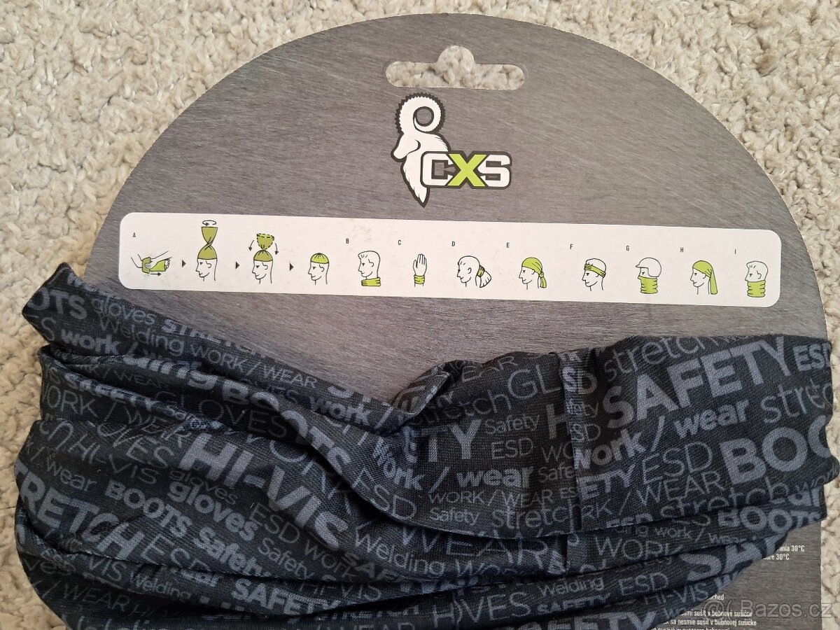 Multifunkční šátek černý s šedými nápisy, nový - 2