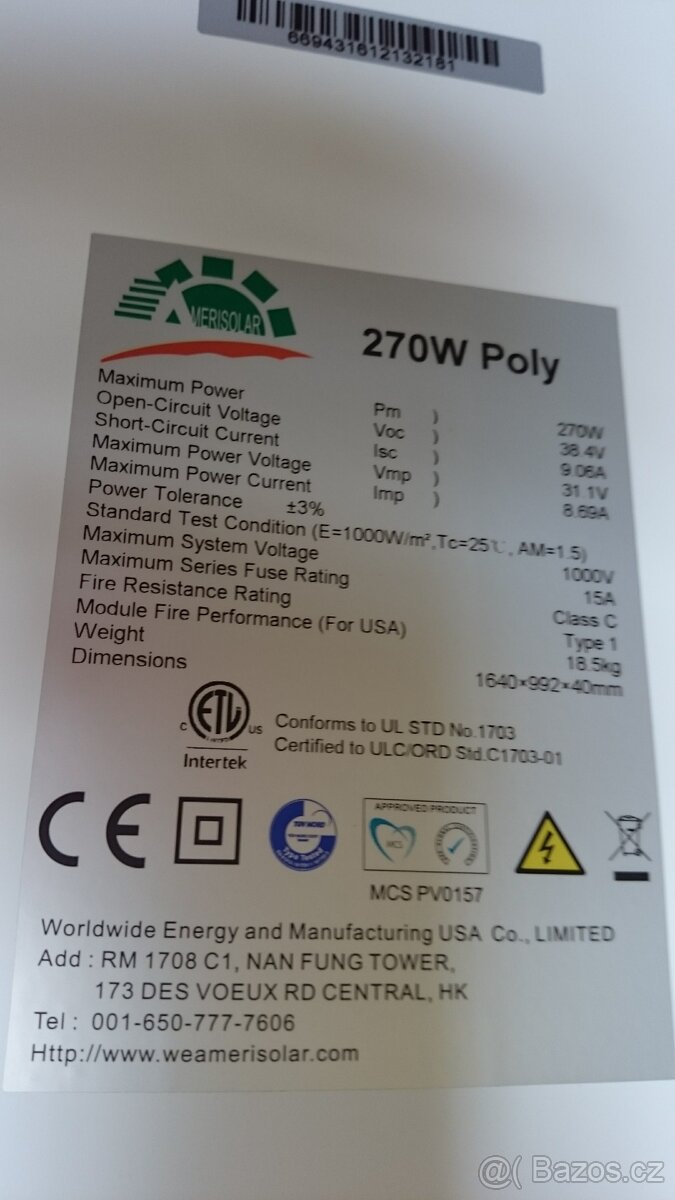 FVE panely 270Wp Amerisolar - 2