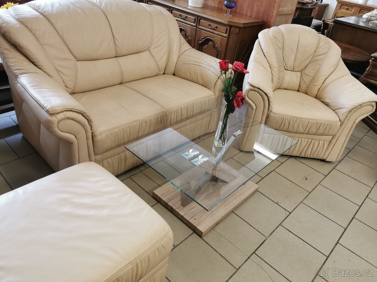 Kožená sedací souprava 2 + 1 + taburet - 2