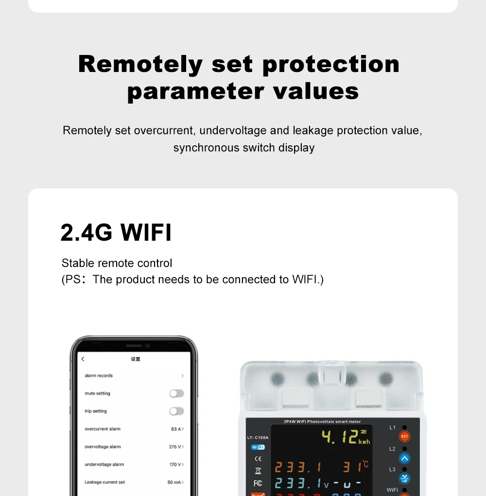 Tuya WiF 4P 100A SMAT 3F třífázový elektroměr pro FVE fotovo - 2