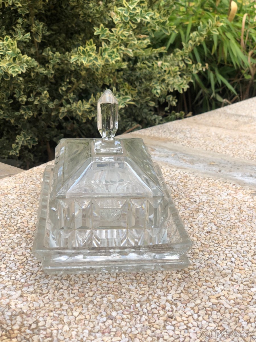 Starožitná skleněná dóza na máslo nebo dortík kremrolky atd. - 2