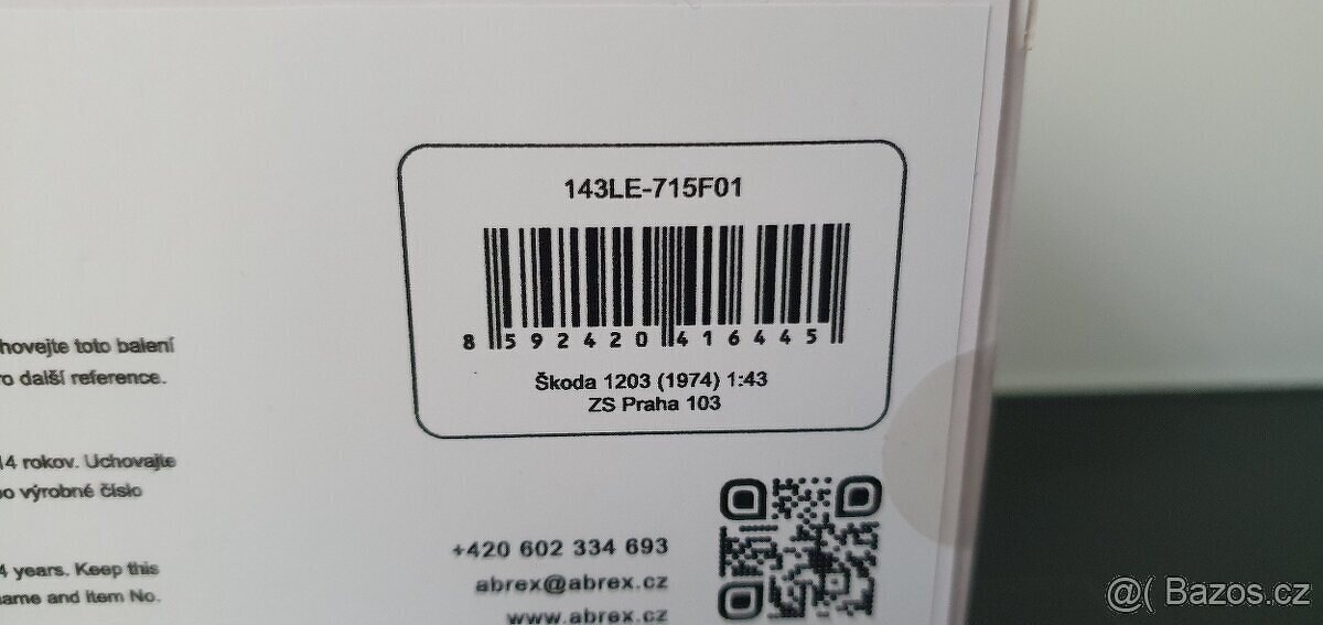 PRODÁM - Limited 150ks model Škoda 1203 Sanita 1:43 ABREX - 2