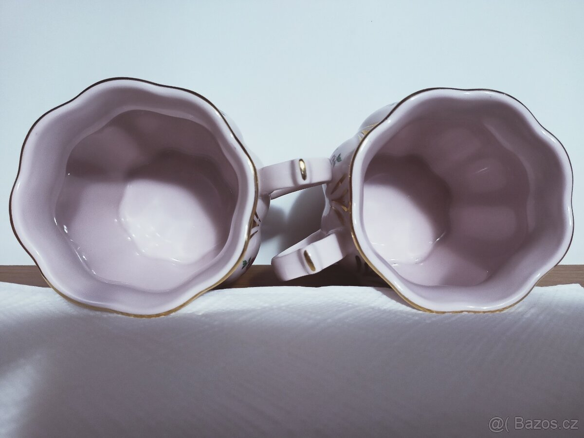 2x hrnek z růžového porcelánu s květy pivoňky - 2