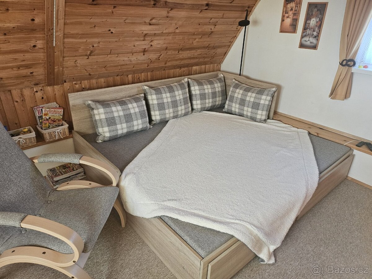 Postel s vysouvacím lůžkem, dub sonoma - 2